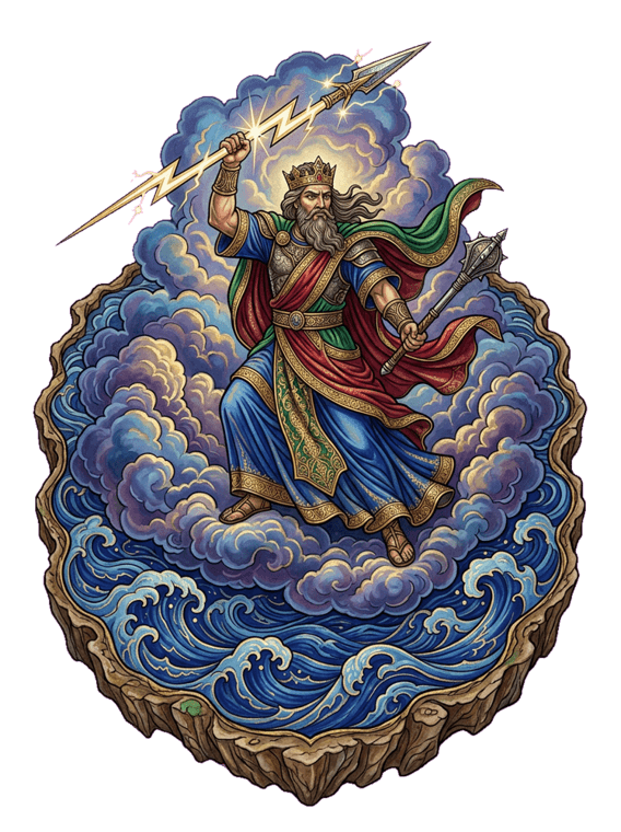 Baal, o deus da tempestade, brandindo o raio sobre o mar