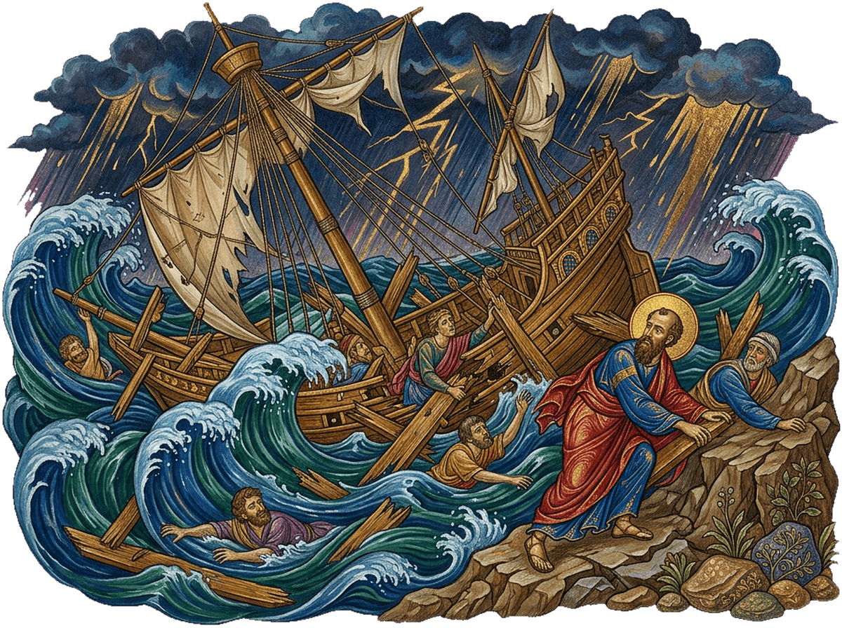 O naufrágio na ilha de Malta: o navio despedaçado pela tempestade