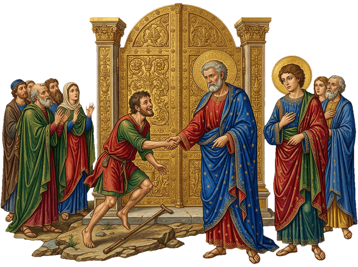 Pedro e João curam o paralítico na Porta Formosa do templo