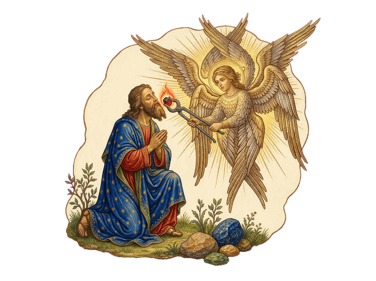 O serafim purifica os lábios de Isaías com a brasa do altar