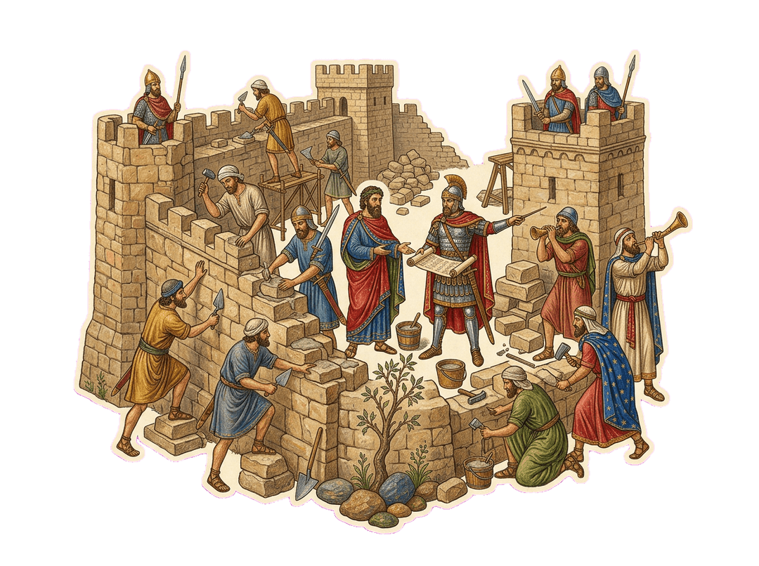 Iluminura da reconstrução das muralhas de Jerusalém