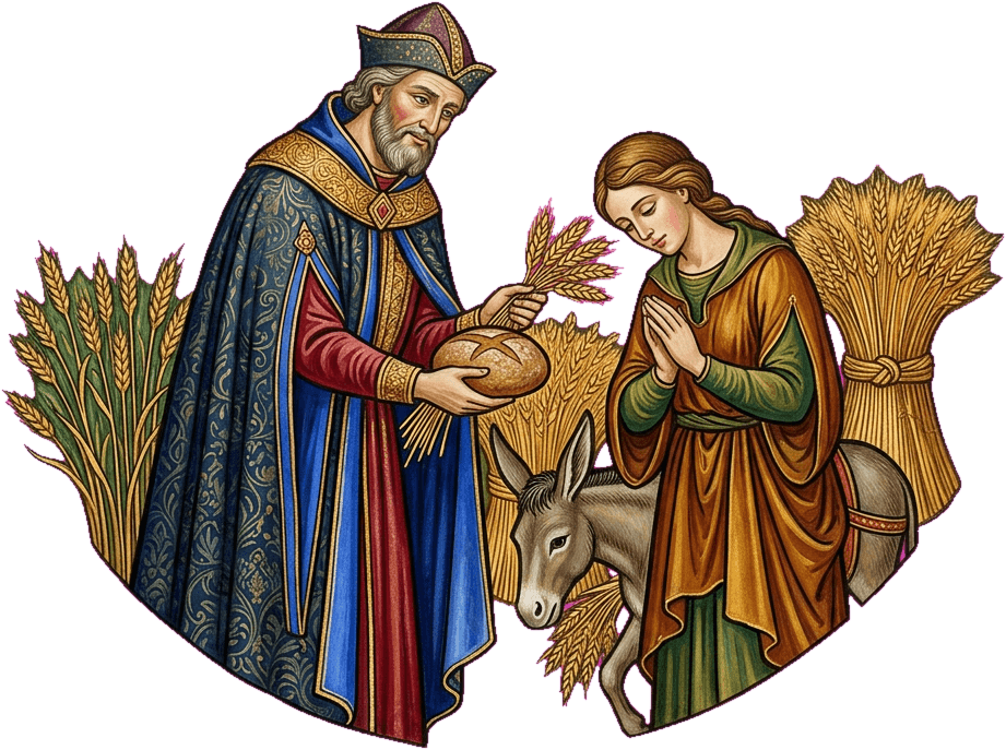 Boaz acolhe Rute em seu campo