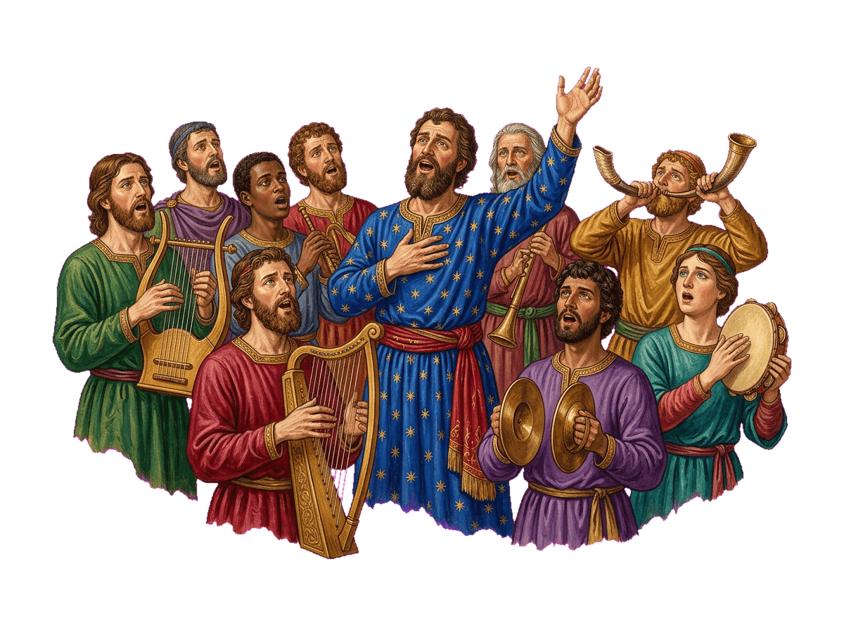 Os músicos levitas de Asafe louvando a Deus