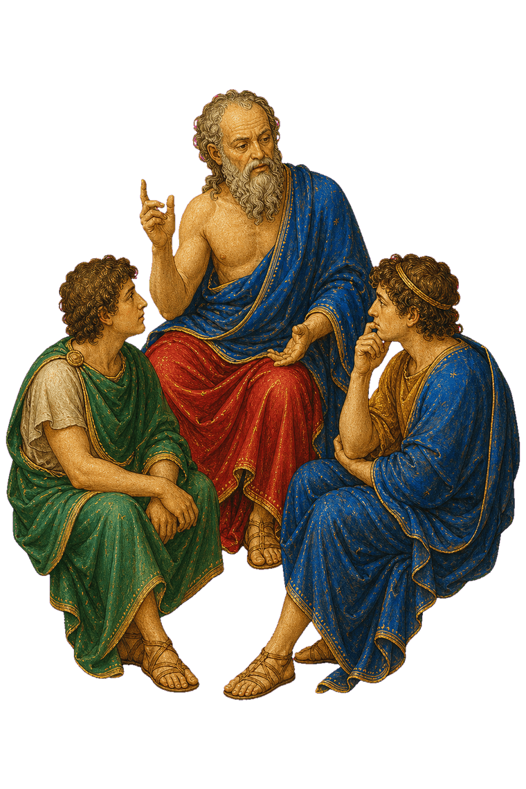 Sócrates ensinando dois jovens atenienses