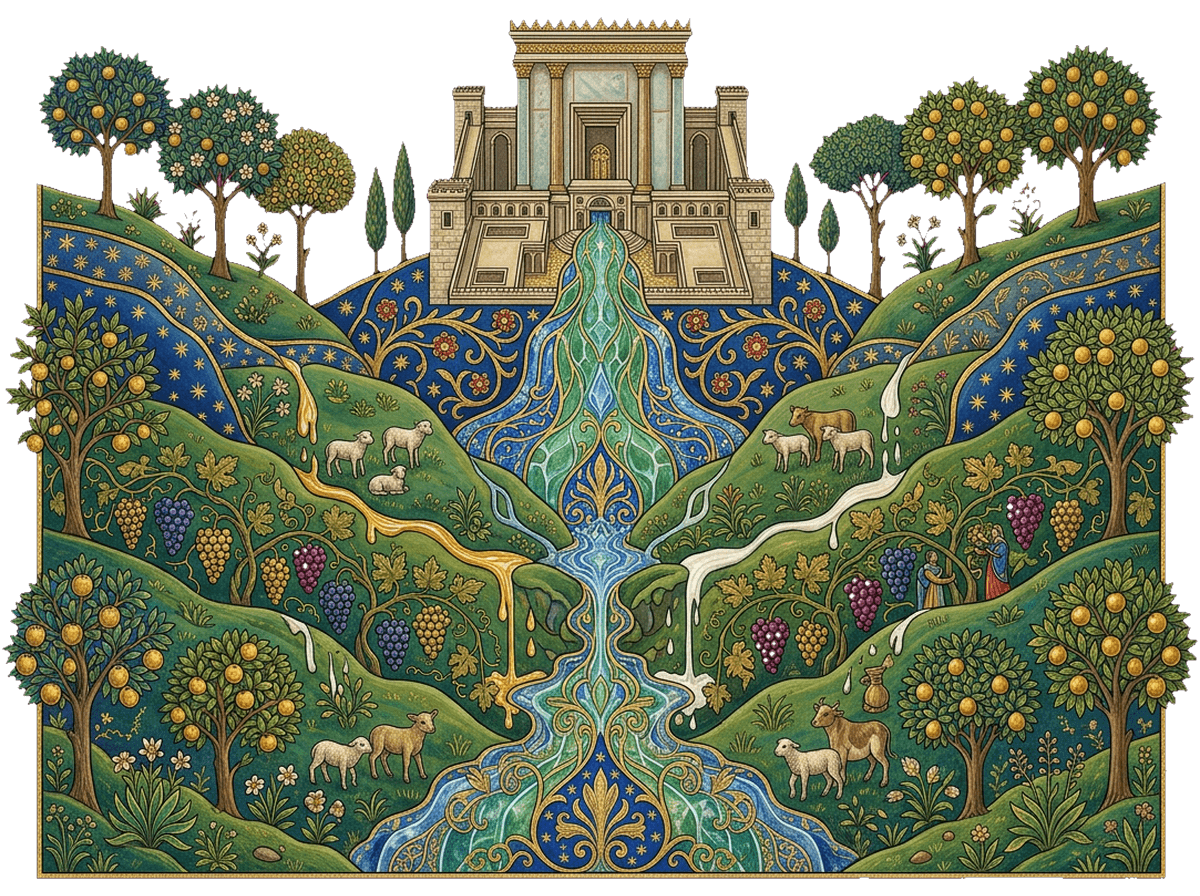 A restauração final: a fonte de água viva brotando do templo e o vale florescente