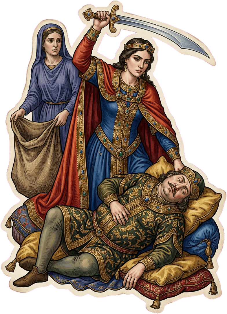 Judit alza la espada ante Holofernes dormido