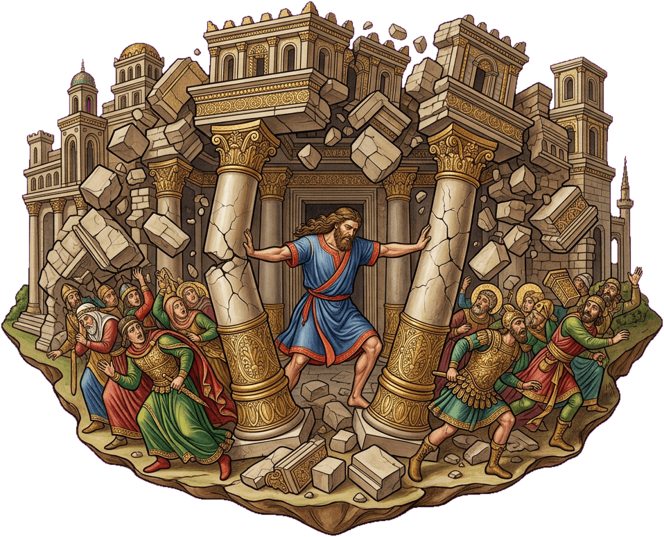 Sansão derruba as colunas do templo de Dagom