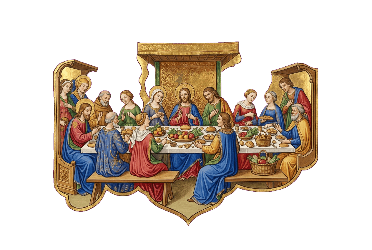 Uma cena comunitária pacífica, colheita partilhada